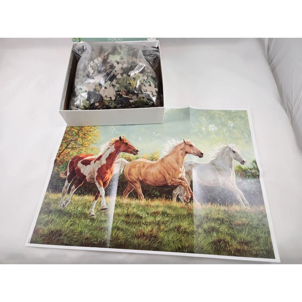 Ceaco Brand Horses 550 Piece Jigsaw Puzzle with Poster Open Bag